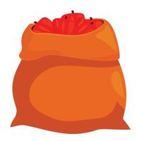Full burlap sack overflowing with freshly picked red apples vector