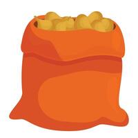 Full burlap sack overflowing with raw potatoes vector