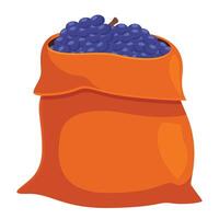 Orange burlap sack overflowing with ripe blueberries vector