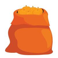 Full burlap sack overflowing with harvested pumpkins vector