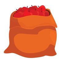 Full burlap sack overflowing with fresh red apples vector