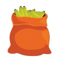Orange cloth bag full of green bananas isolated on white background vector