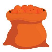 Full burlap sack overflowing with ripe oranges vector