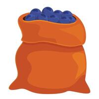 Orange burlap sack overflowing with freshly picked blueberries vector