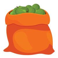 Orange burlap sack full of green apples standing upright vector