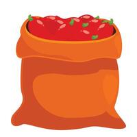 Full burlap sack overflowing with ripe red tomatoes vector