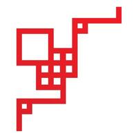 Red pixelated abstract shape forming a dynamic pattern vector