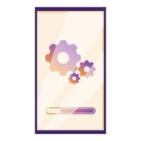 Smartphone showing system update installing with progress bar and gears vector