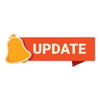Yellow bell ringing announcing update with red ribbon banner vector