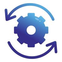 Blue gear rotating with two circular arrows for update or reset process vector