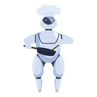 Robot chef holding frying pan and spatula cooking food vector