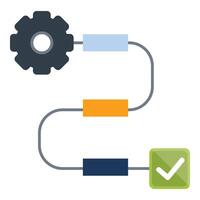 Workflow automation system starting with gear symbol for successful result vector