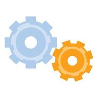 Two colored gears interlocking representing teamwork concept vector