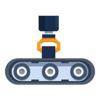 Conveyor belt system moving a package with a robotic arm vector