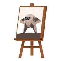 Robot posing on canvas painting on wooden easel vector