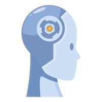 Artificial intelligence character thinking with open brain showing digital gears vector