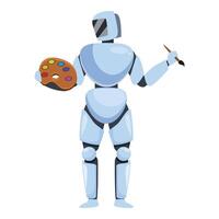 Humanoid robot holding paintbrush and palette standing upright vector