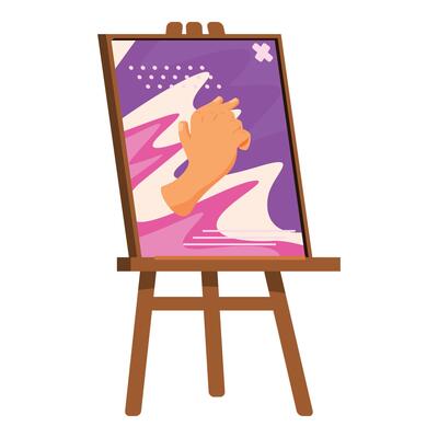Artist painting abstract modern art on canvas using hand as brush