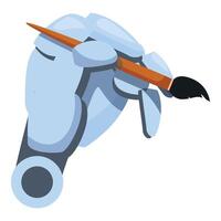 Robot hand holding paintbrush creating modern art vector