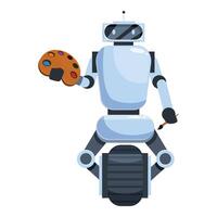 Modern robot is balancing on a wheel, holding a paintbrush and palette vector