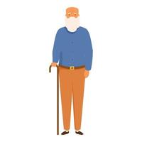 Elderly man with walking stick standing and looking forward vector
