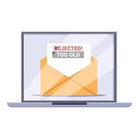 Laptop showing rejected too old email message inside envelope vector