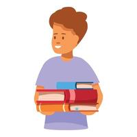 Smiling boy carrying stack of books for education and learning vector