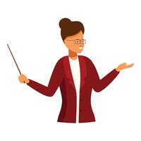 Smiling teacher holding pointer giving lesson in classroom vector