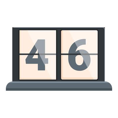 Retro flip clock showing number 46 isolated on white background