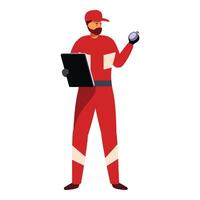 Racing team member holding stopwatch and clipboard analyzing performance vector