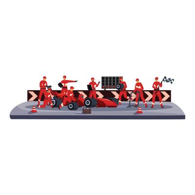Racing team working together during pit stop