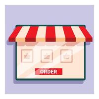 Online shop facade displaying order button for e commerce purchases vector