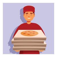Delivery man holding stack of pizza boxes smiling at work vector