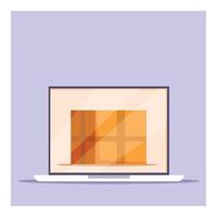 Online shopping concept, cardboard box displaying on laptop screen, e commerce and delivery services vector