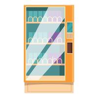 Vending machine full of snacks displaying on shelves behind glass door vector