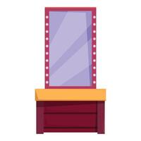 Large dressing room mirror with light bulbs is standing on the makeup table vector