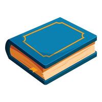 Blue book with gold trim lying open on white background vector