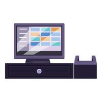 Cash register with touchscreen showing inventory management system vector