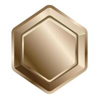 Gold hexagon button with metallic frame offering copy space vector