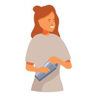 Female bartender is making a cocktail using a shaker vector