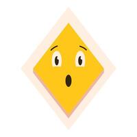Surprised yellow square emoji with raised eyebrows and open mouth vector