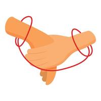 Two hands holding each other connected with red string of fate vector