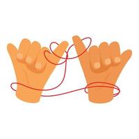 Two hands making pinky promise with red thread connected vector