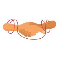 Two business people shaking hands tied together with red string vector