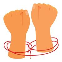 Two hands showing strength and connection despite being tied with red string vector