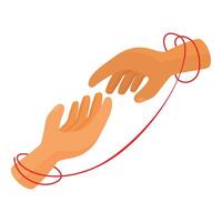 Two hands reaching for each other connected by red thread of fate vector