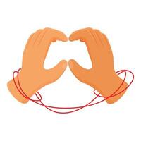 Hands are tied with red thread but making heart shape vector