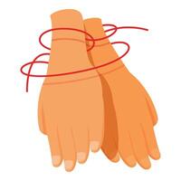 Two hands tied together with red string showing concept of cooperation vector
