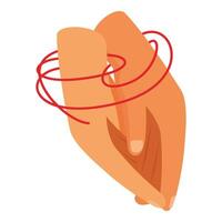Two hands holding each other connected by red string of fate vector