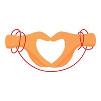 Two hands tied with red thread making heart shape vector